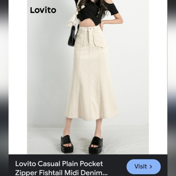 Lovito Off White Denim Mermaid Fairycore Casual Flared Whimsigoth Midi Skirt - Picture 1 of 8